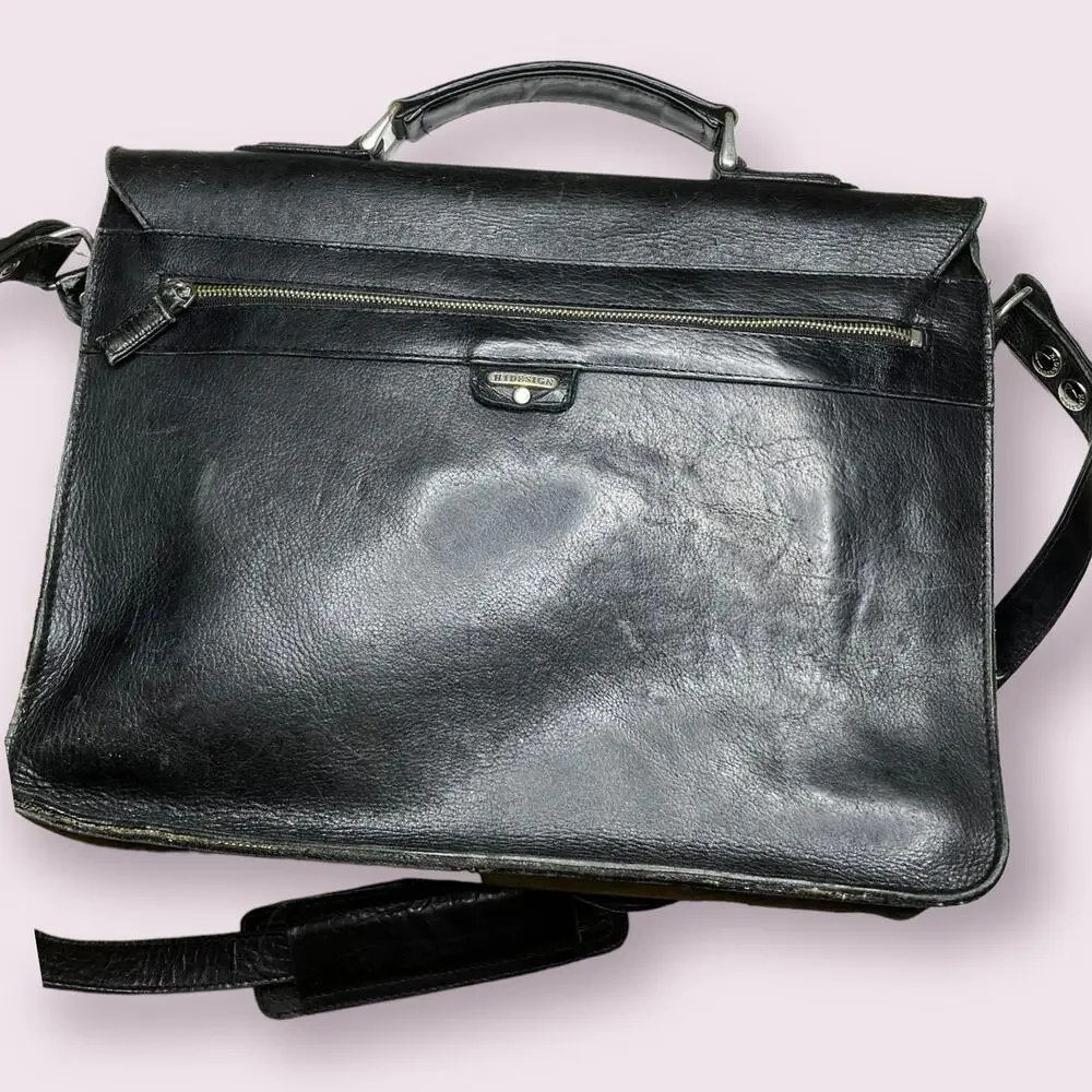 Vintage Hidesign Black Leather Messenger Bag